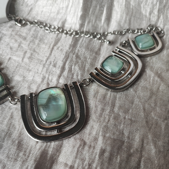 Christopher and Banks Silver Tone Statement Necklace NWT Light Blue Swirls Ocean - Picture 6 of 13